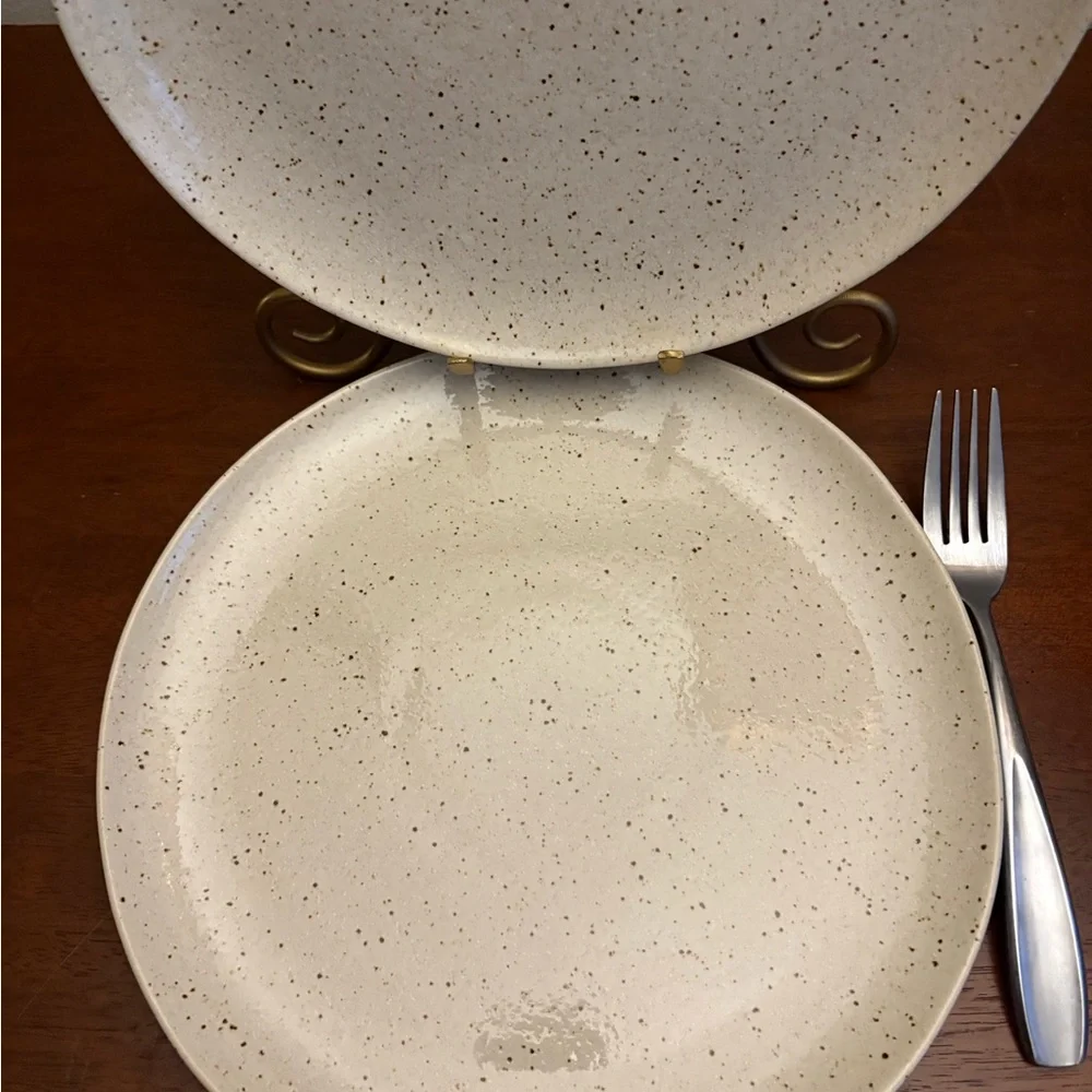 Crate&Barrel Speckled Cream Dinner Plates Pattern WILDER Set of 2